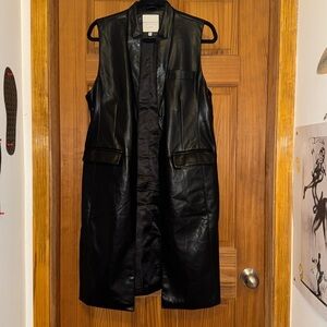 Women’s Bagatelle black Faux Leather Long Vest open front pockets medium